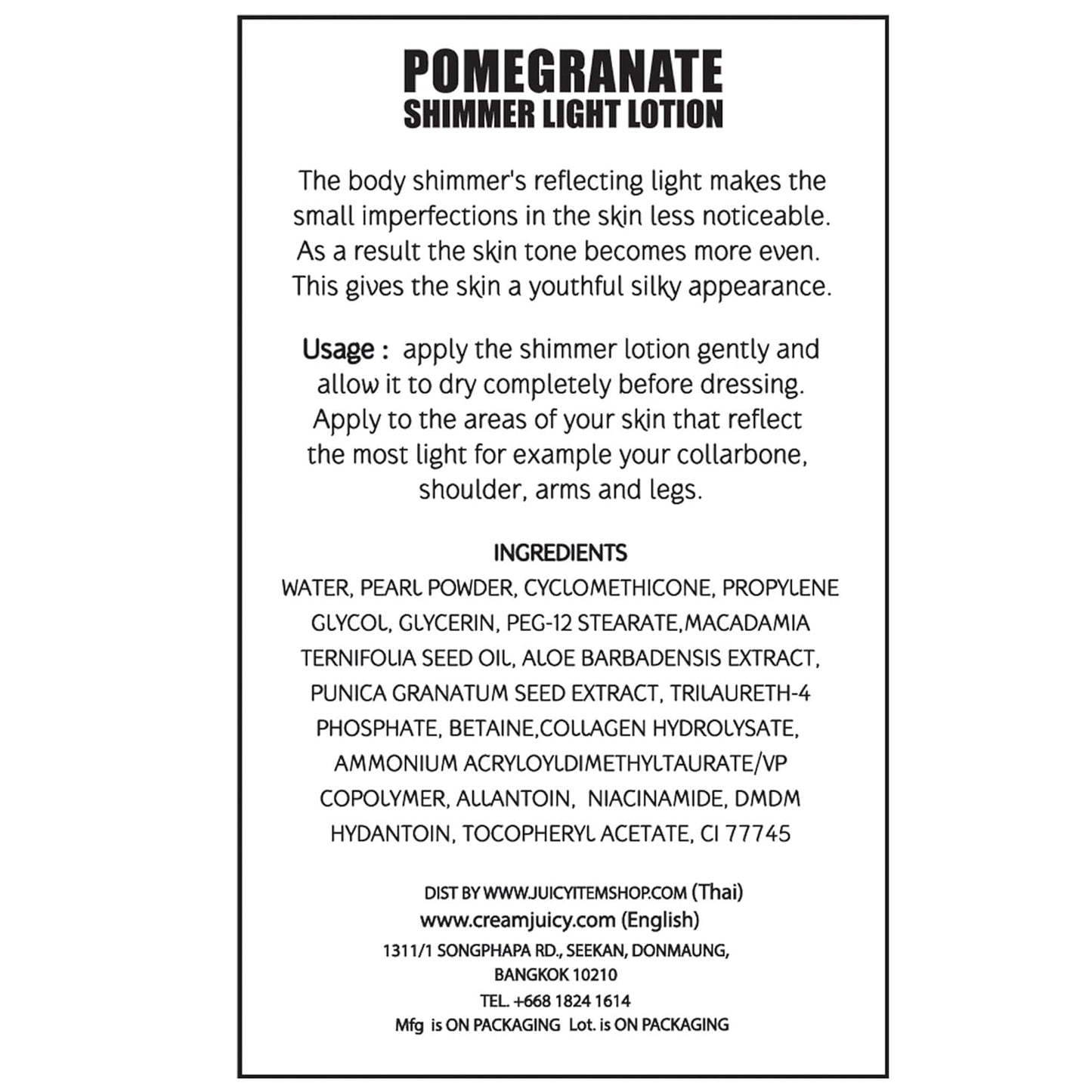 Secret Body Lotion – Pomegranate Body Shimmer Lotion