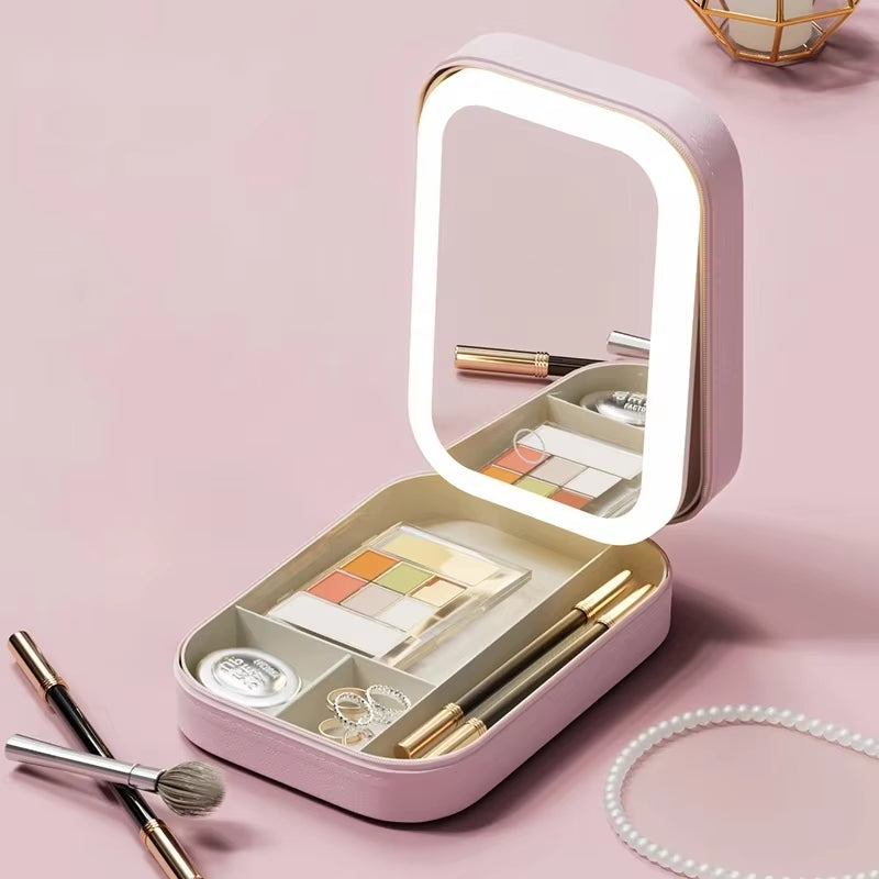 Makeup Storage Box LED Mirror Cosmetics Storage Box