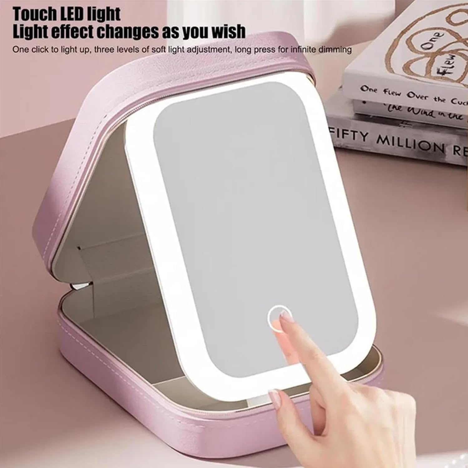 Integrated Makeup Storage Box with Light-Filling Mirror