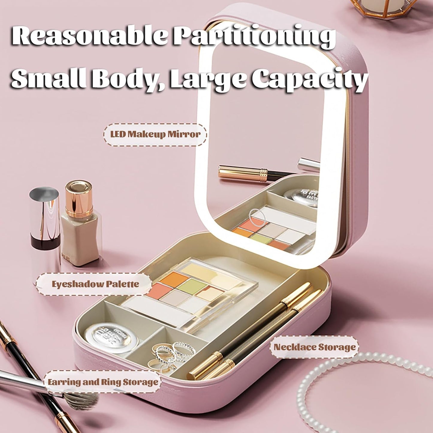 Travel Makeup Case with Led Mirror