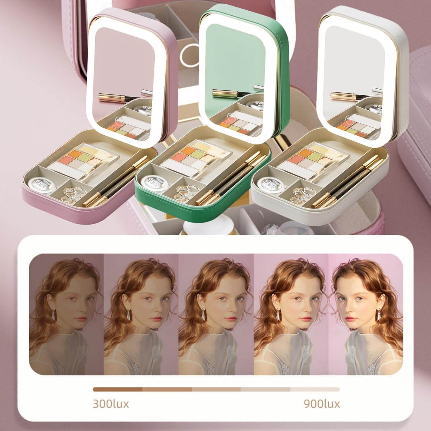 Integrated Makeup Storage Box with Light-Filling Mirror