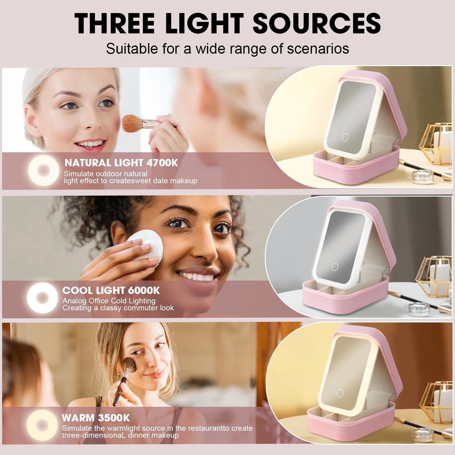 LED Three-Color Adjustable Makeup Mirror