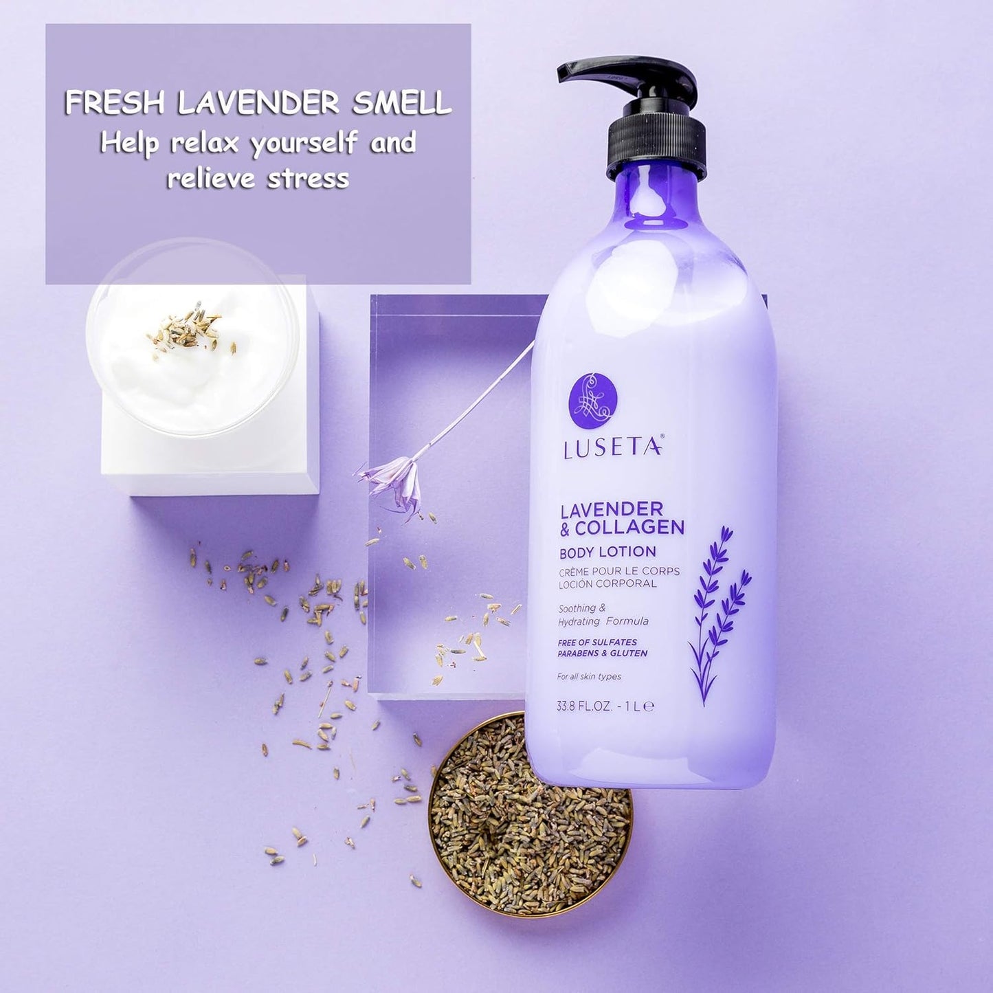 Luseta Lavender Scented Body Lotion with Collagen for Women 33.8Oz